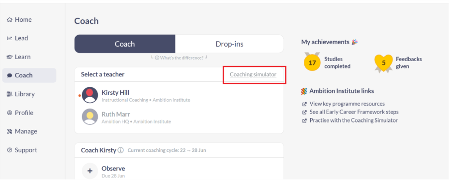 Steplab coaching simulator ECT assigned